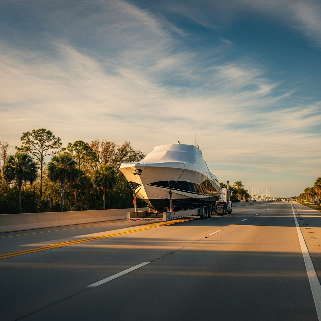 Transporting Boat on trailer southbound, with oversize permit prep and marina delivery timing for a fall Florida move