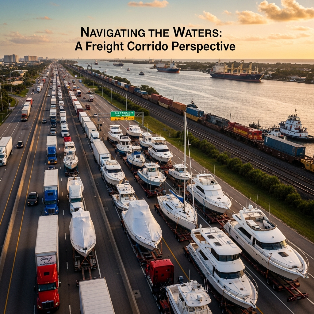 Boat Transfer Service report cover showing freight corridor data and seasonal boat transport scheduling delays to Florida