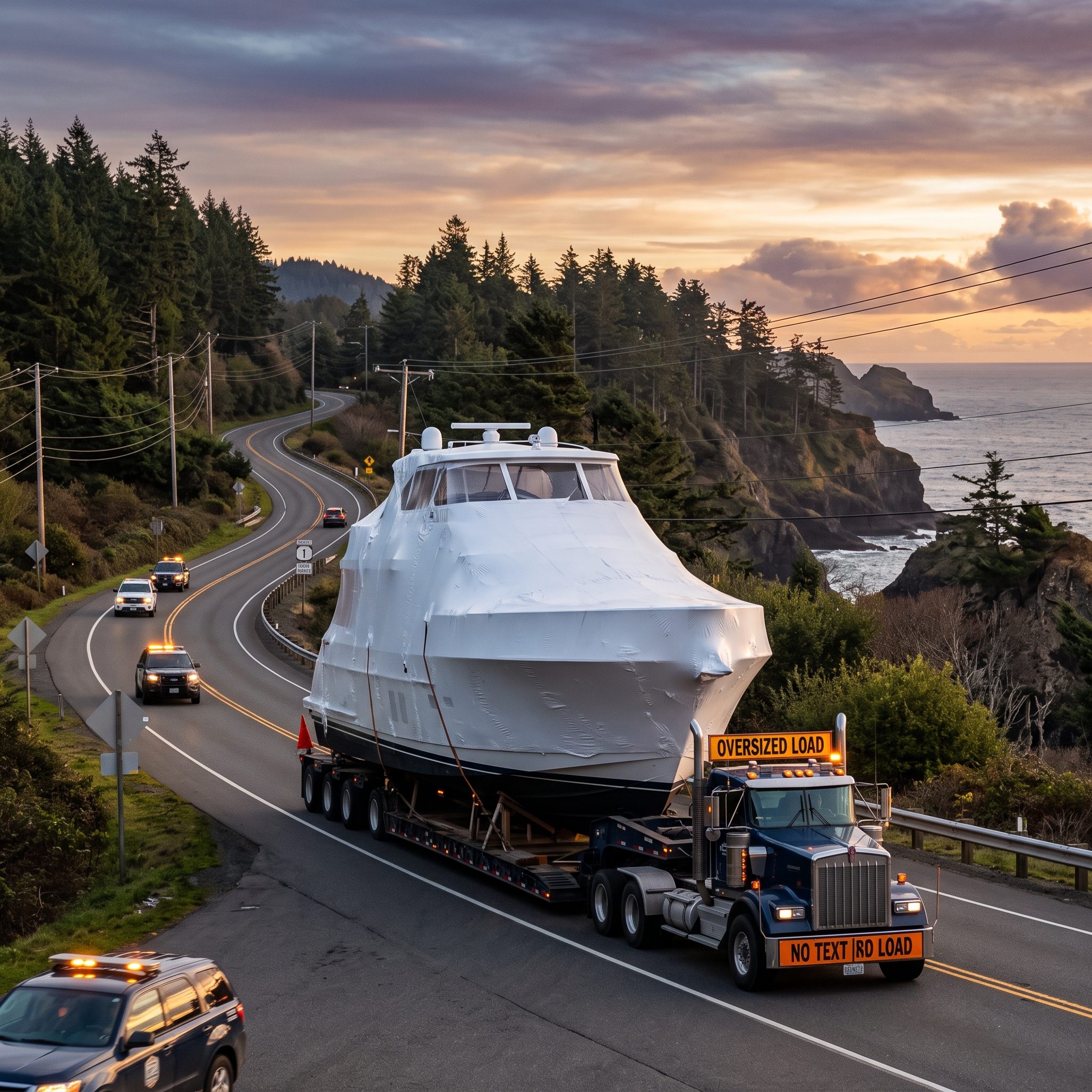 Boat Shipping Quote for oversized yacht on trailer, highlighting loaded height and permit-sensitive route planning